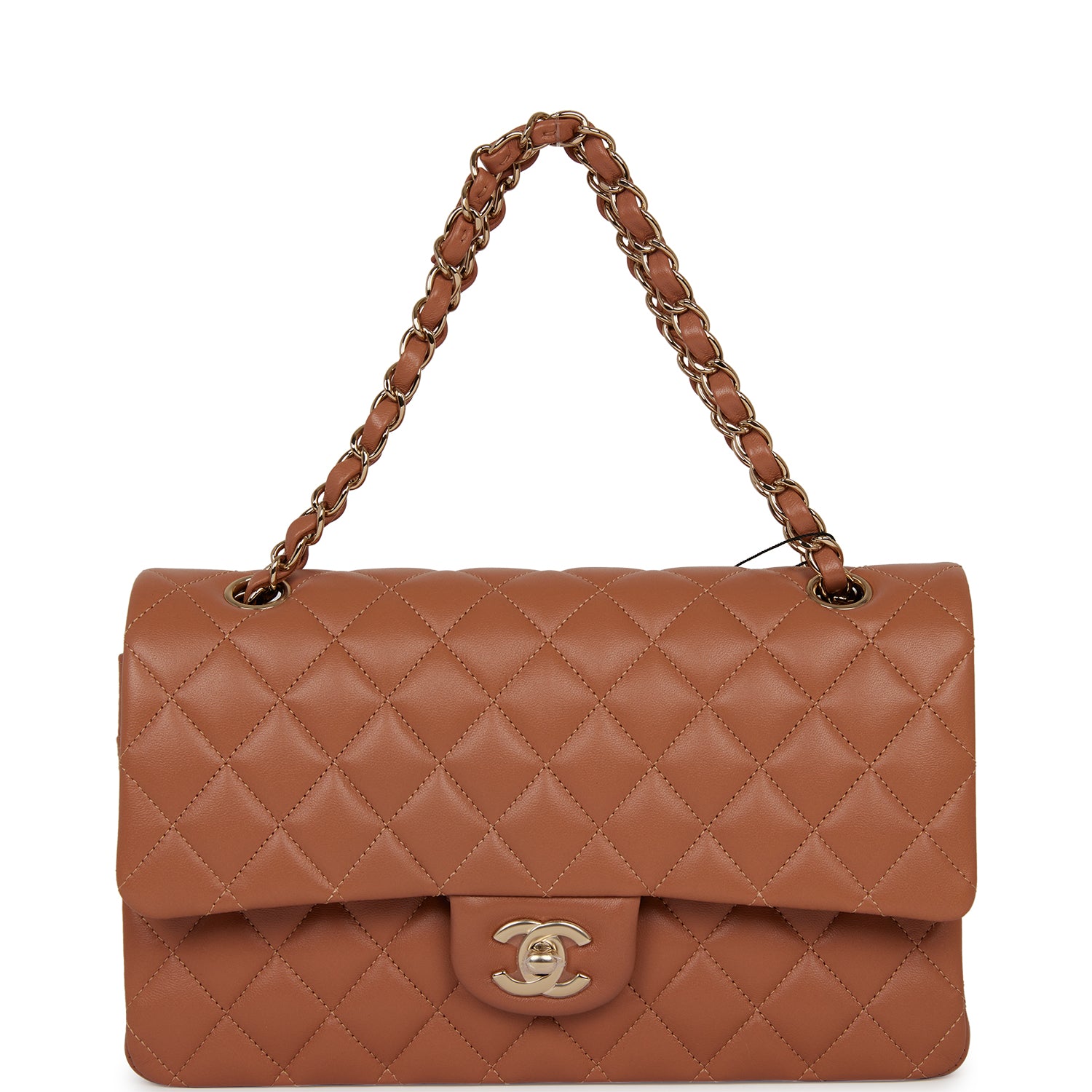 Chanel Medium Classic Double Flap Bag Caramel Lambskin Light Gold Hardware