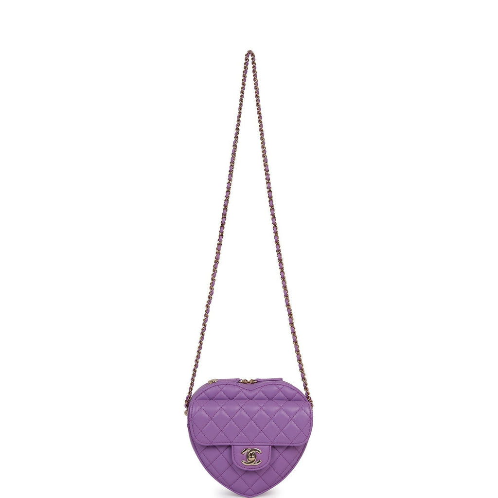 Chanel CC In Love Large Heart Bag Purple Lambskin Light Gold Hardware