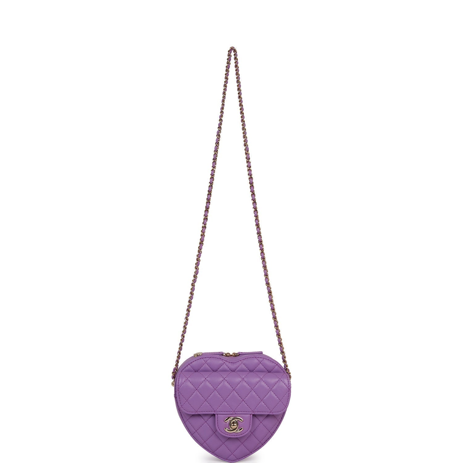 Chanel CC In Love Large Heart Bag Purple Lambskin Light Gold Hardware