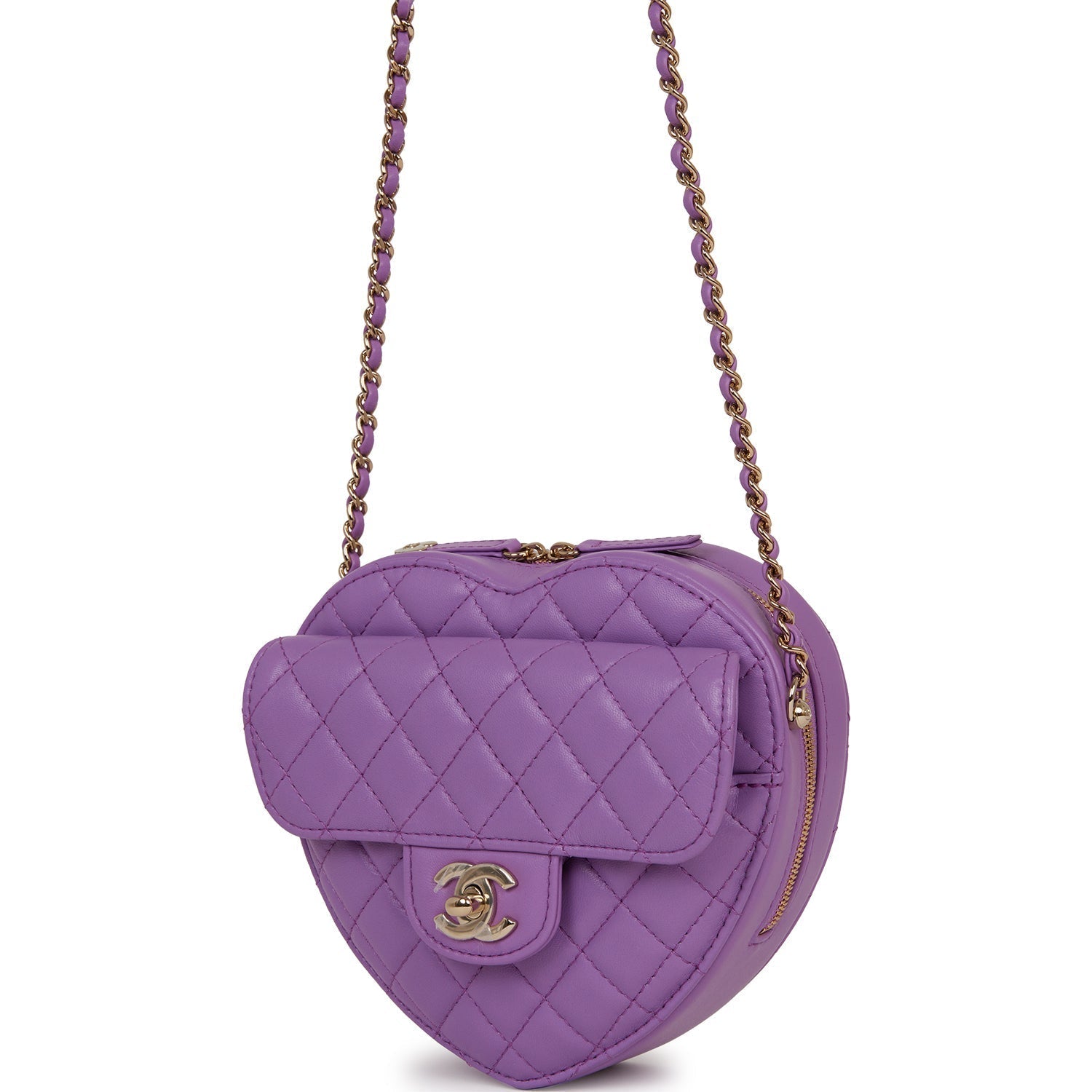 Chanel CC In Love Large Heart Bag Purple Lambskin Light Gold Hardware