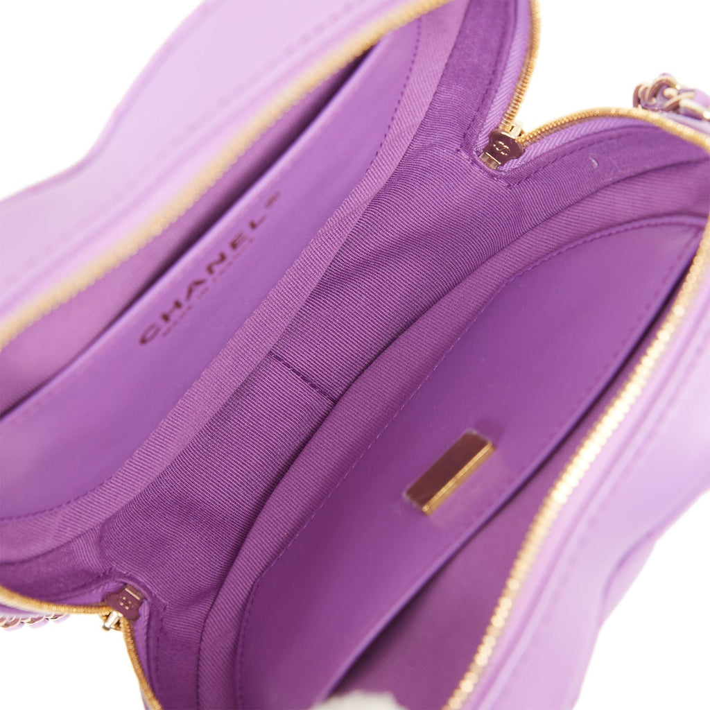 Chanel CC In Love Large Heart Bag Purple Lambskin Light Gold Hardware