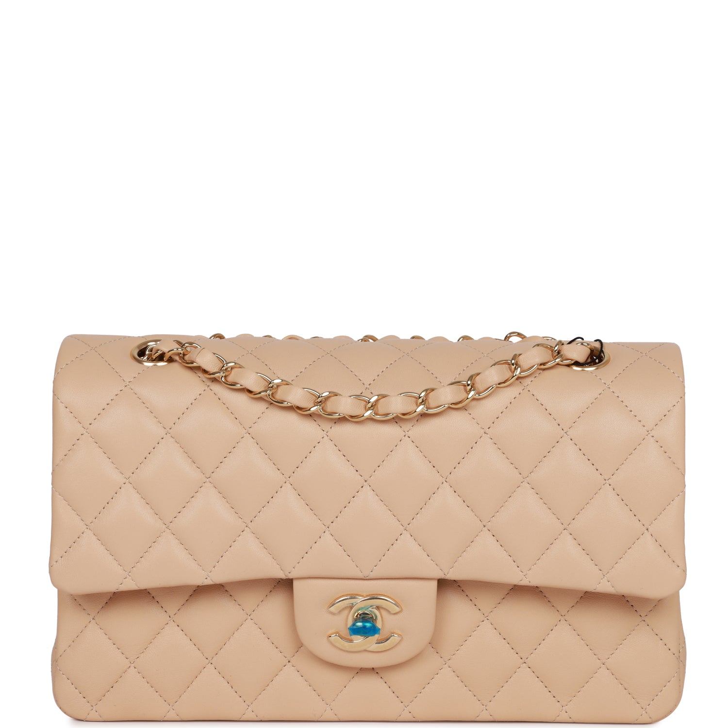 Chanel Medium Classic Double Flap Bag Beige Lambskin Light Gold Hardware