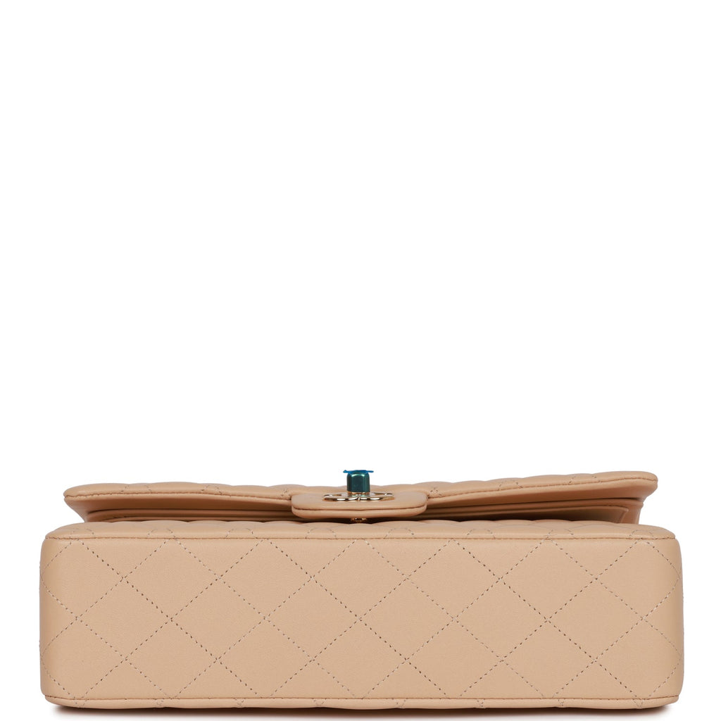 Chanel Medium Classic Double Flap Bag Beige Lambskin Light Gold Hardware