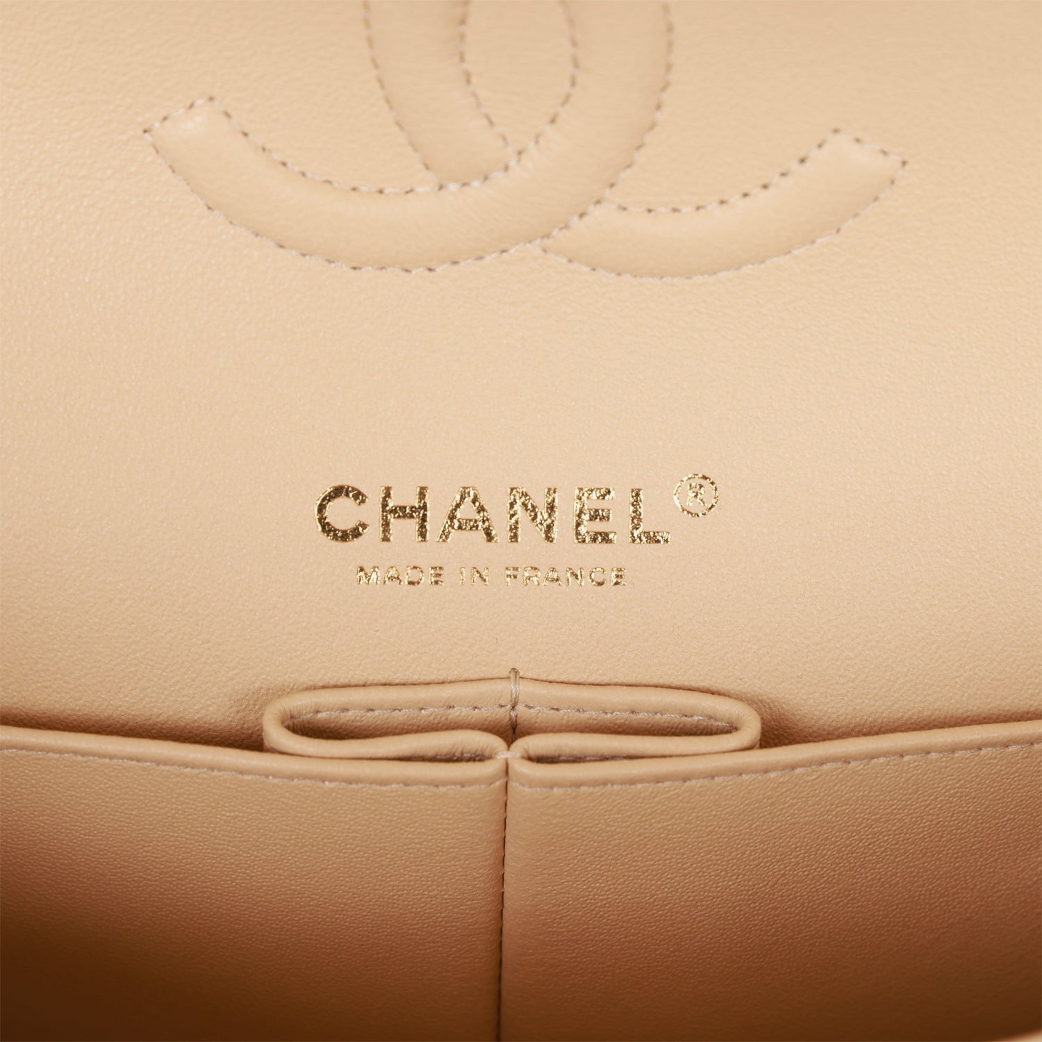 Chanel Medium Classic Double Flap Bag Beige Lambskin Light Gold Hardware