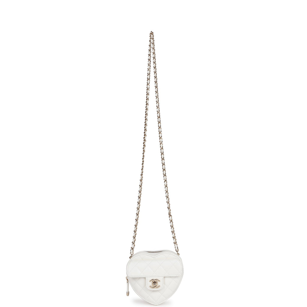 Chanel CC In Love Heart Clutch with Chain White Lambskin Light Gold Hardware