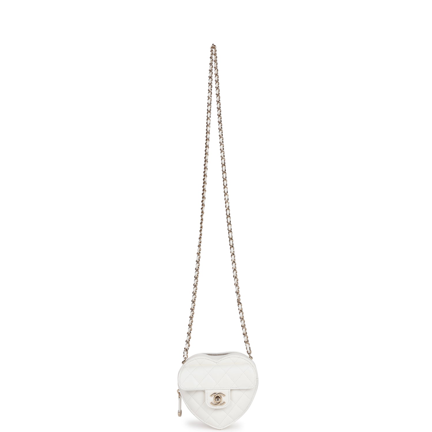 Chanel CC In Love Heart Clutch with Chain White Lambskin Light Gold Hardware