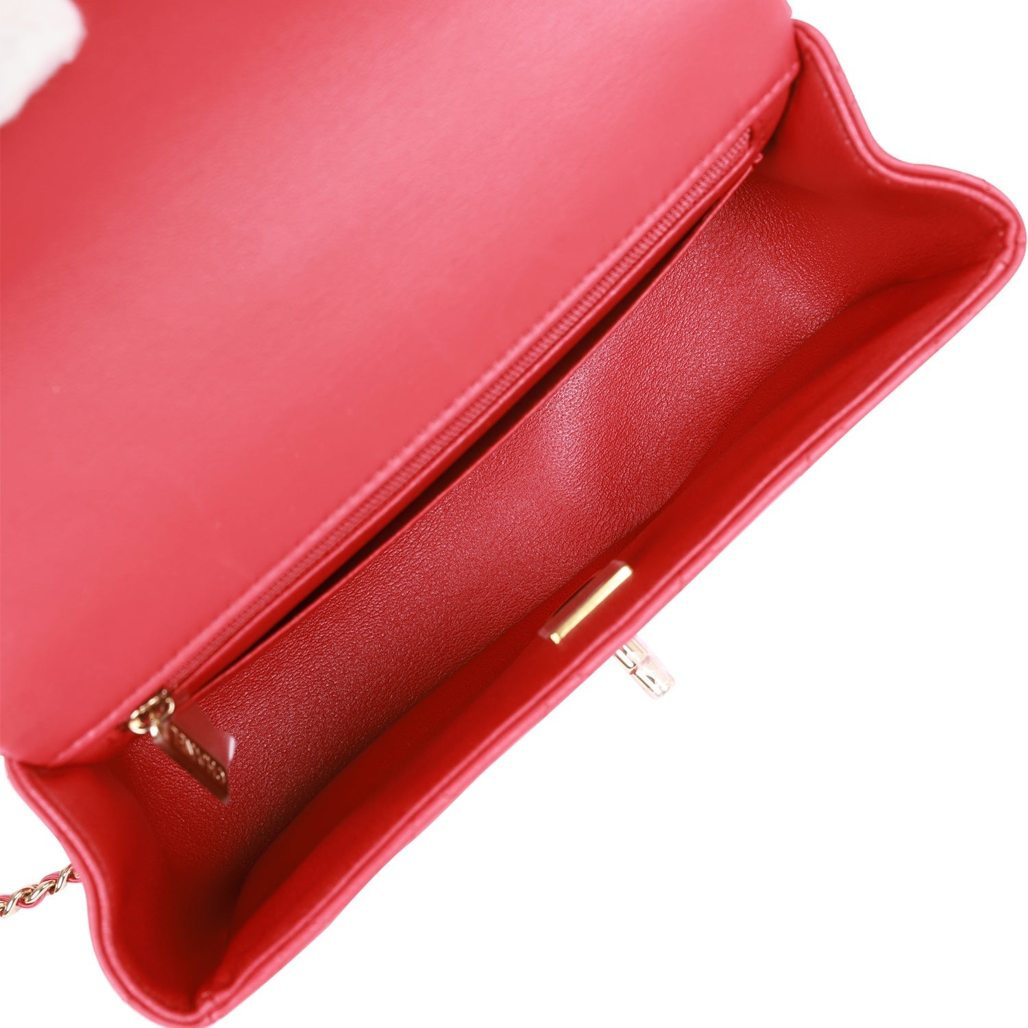 Chanel Mini Rectangular Flap Bag with Top Handle Red Lambskin Light Gold Hardware