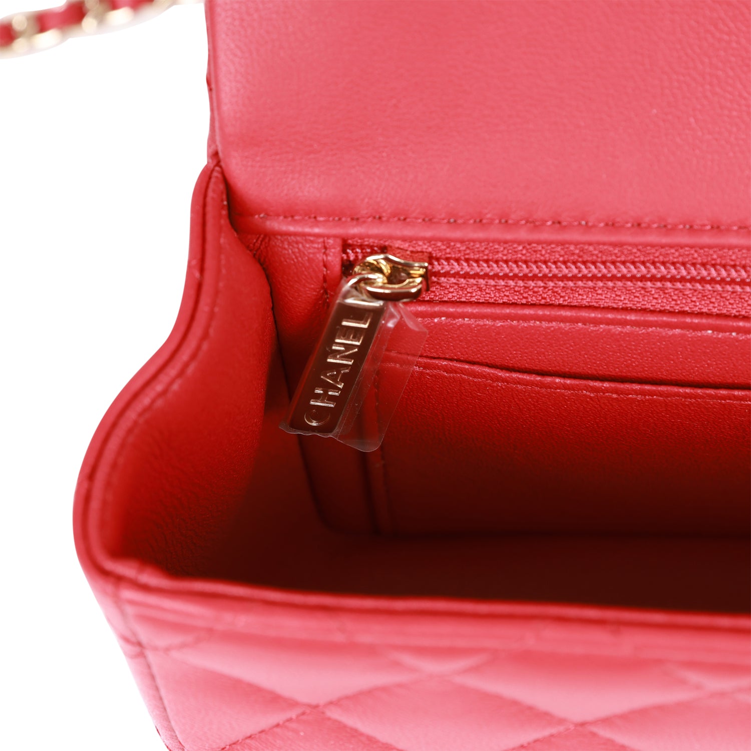 Chanel Mini Rectangular Flap Bag with Top Handle Red Lambskin Light Gold Hardware