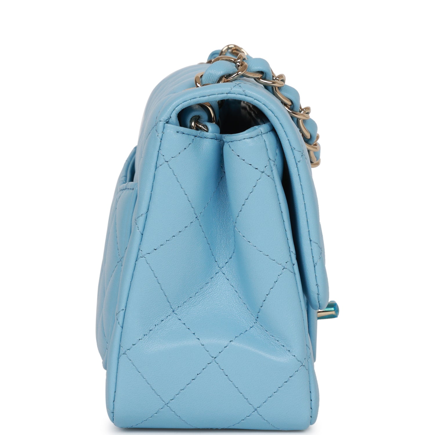 Chanel Mini Square Flap Bag Blue Lambskin Light Gold Hardware