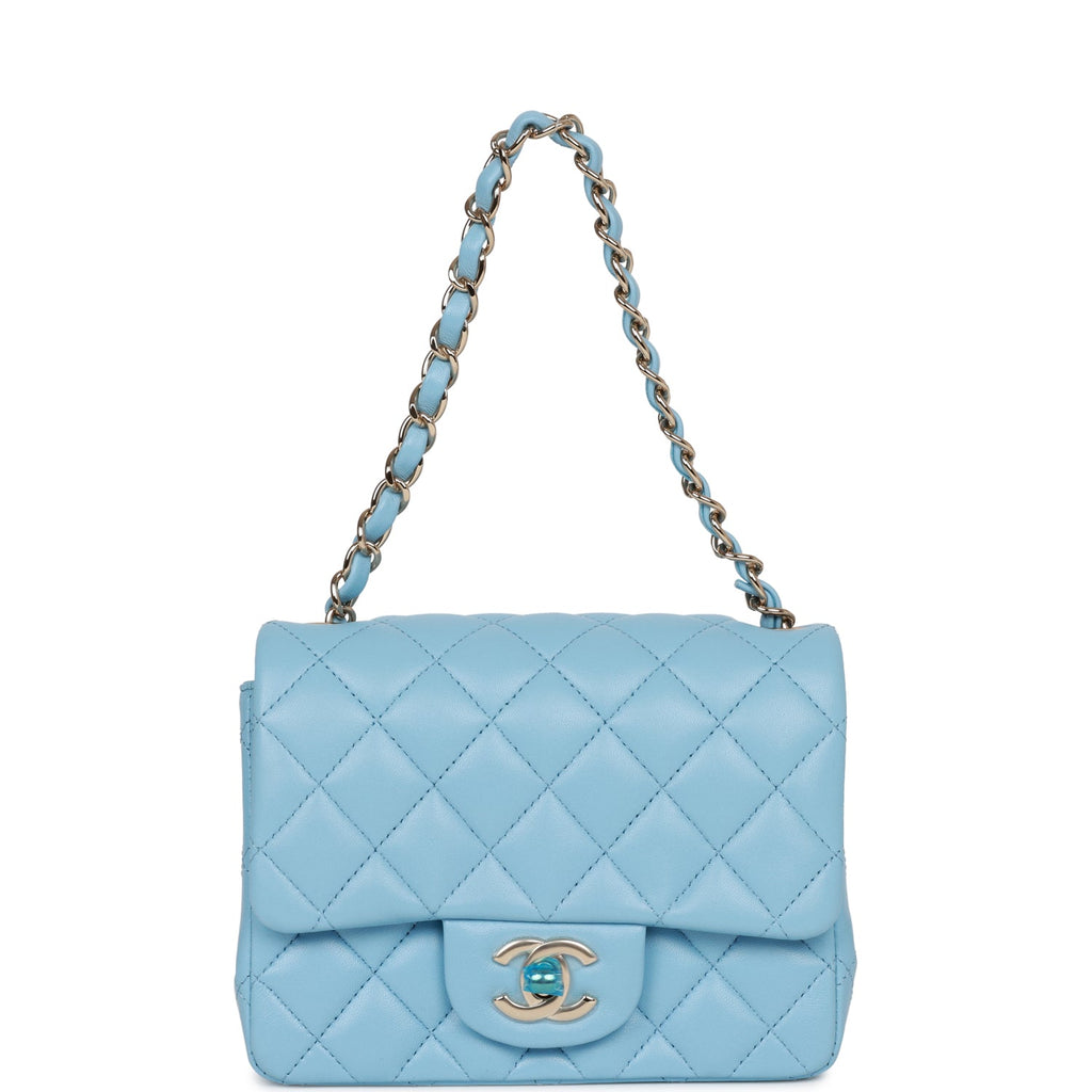 Chanel Mini Square Flap Bag Blue Lambskin Light Gold Hardware