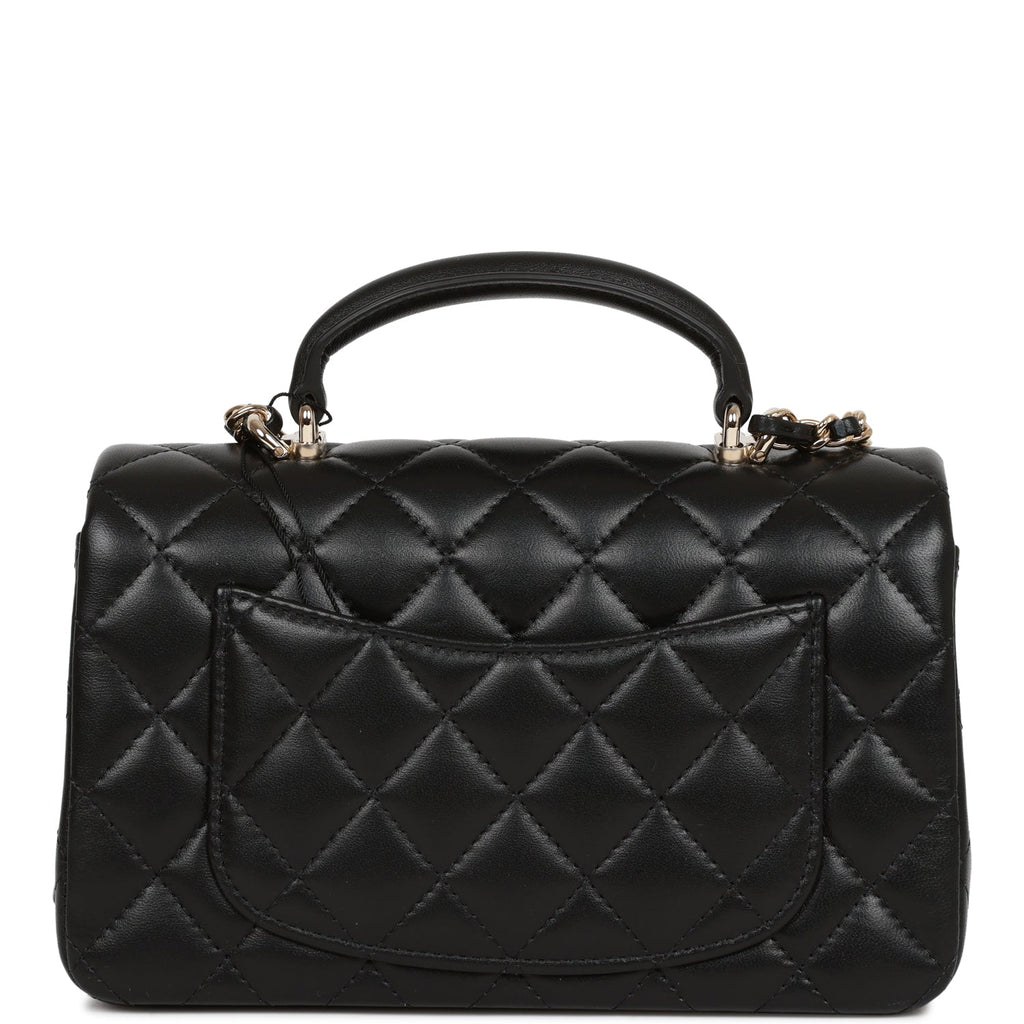 Chanel Mini Rectangular Flap Bag with Top Handle Black Lambskin Light Gold Hardware