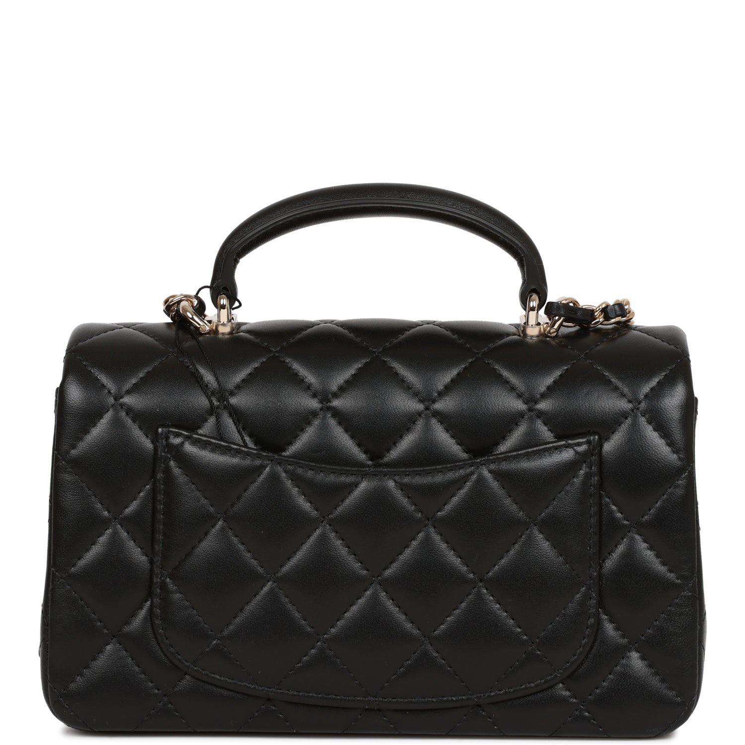 Chanel Mini Rectangular Flap Bag with Top Handle Black Lambskin Light Gold Hardware
