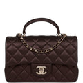 Chanel Mini Rectangular Flap Bag with Top Handle Burgundy Lambskin Light Gold Hardware