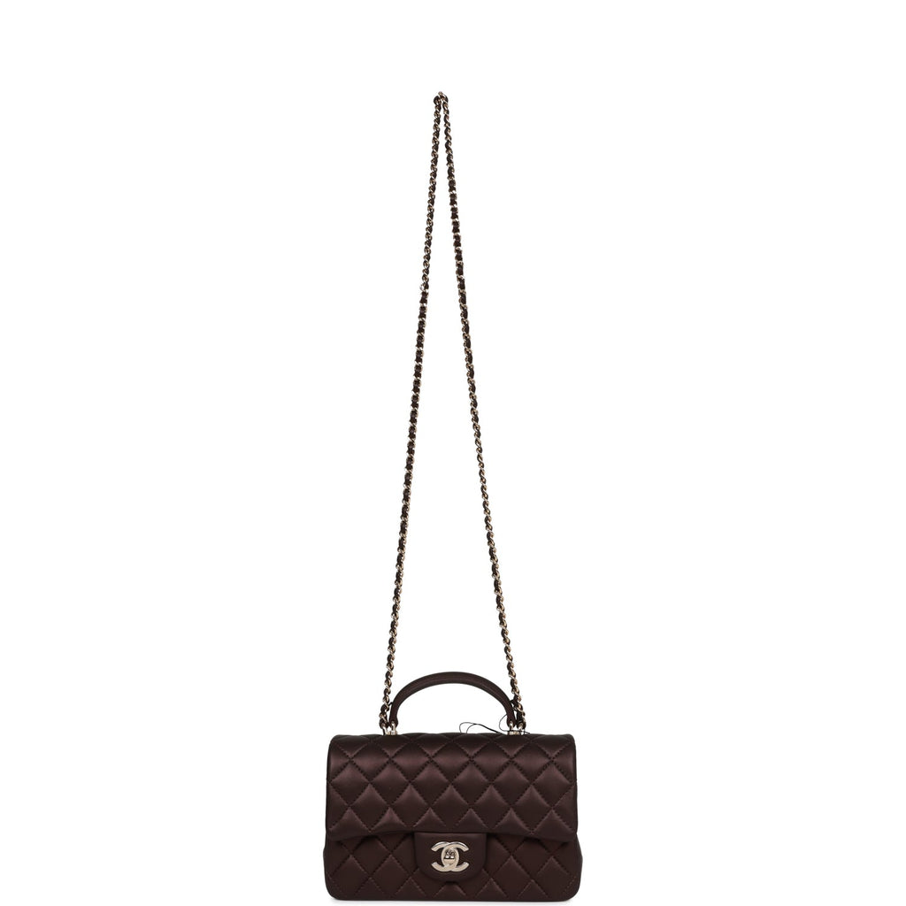 Chanel Mini Rectangular Flap Bag with Top Handle Burgundy Lambskin Light Gold Hardware