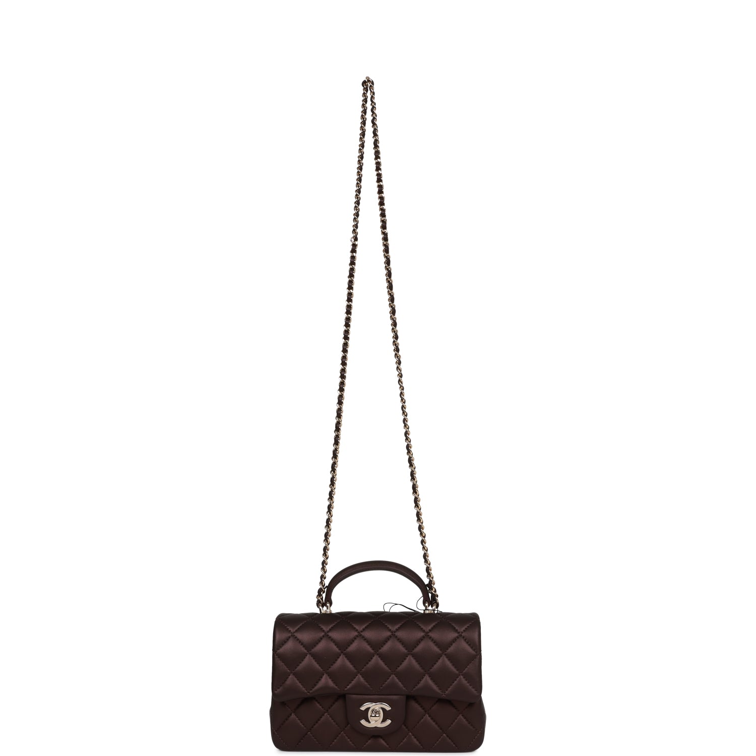 Chanel Mini Rectangular Flap Bag with Top Handle Burgundy Lambskin Light Gold Hardware