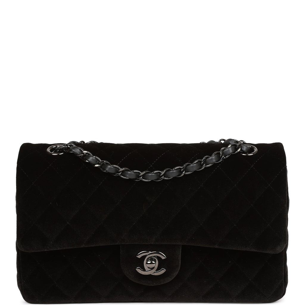 Pre-owned Chanel Medium Classic Double Flap Bag Black Velvet Ruthenium Hardware