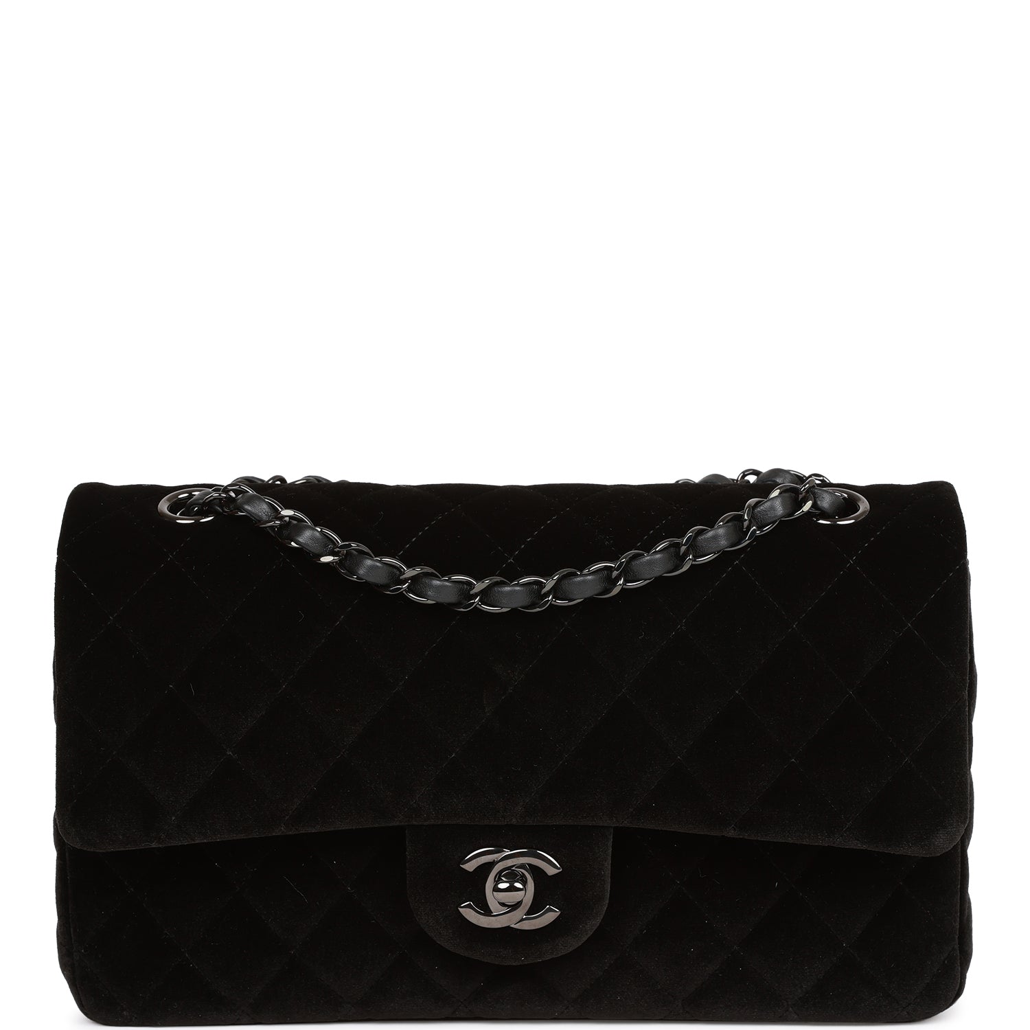 Pre-owned Chanel Medium Classic Double Flap Bag Black Velvet Ruthenium Hardware