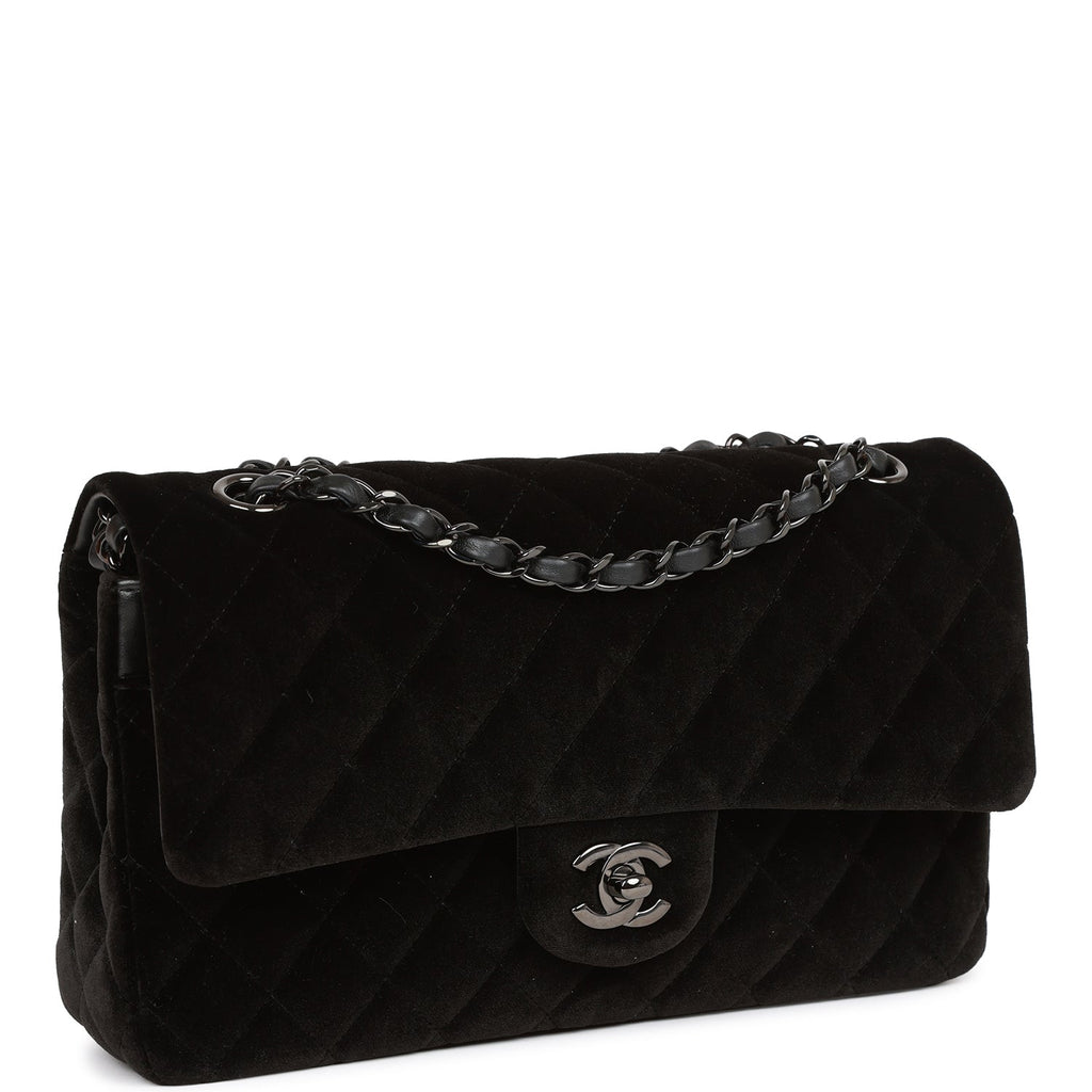 Pre-owned Chanel Medium Classic Double Flap Bag Black Velvet Ruthenium Hardware