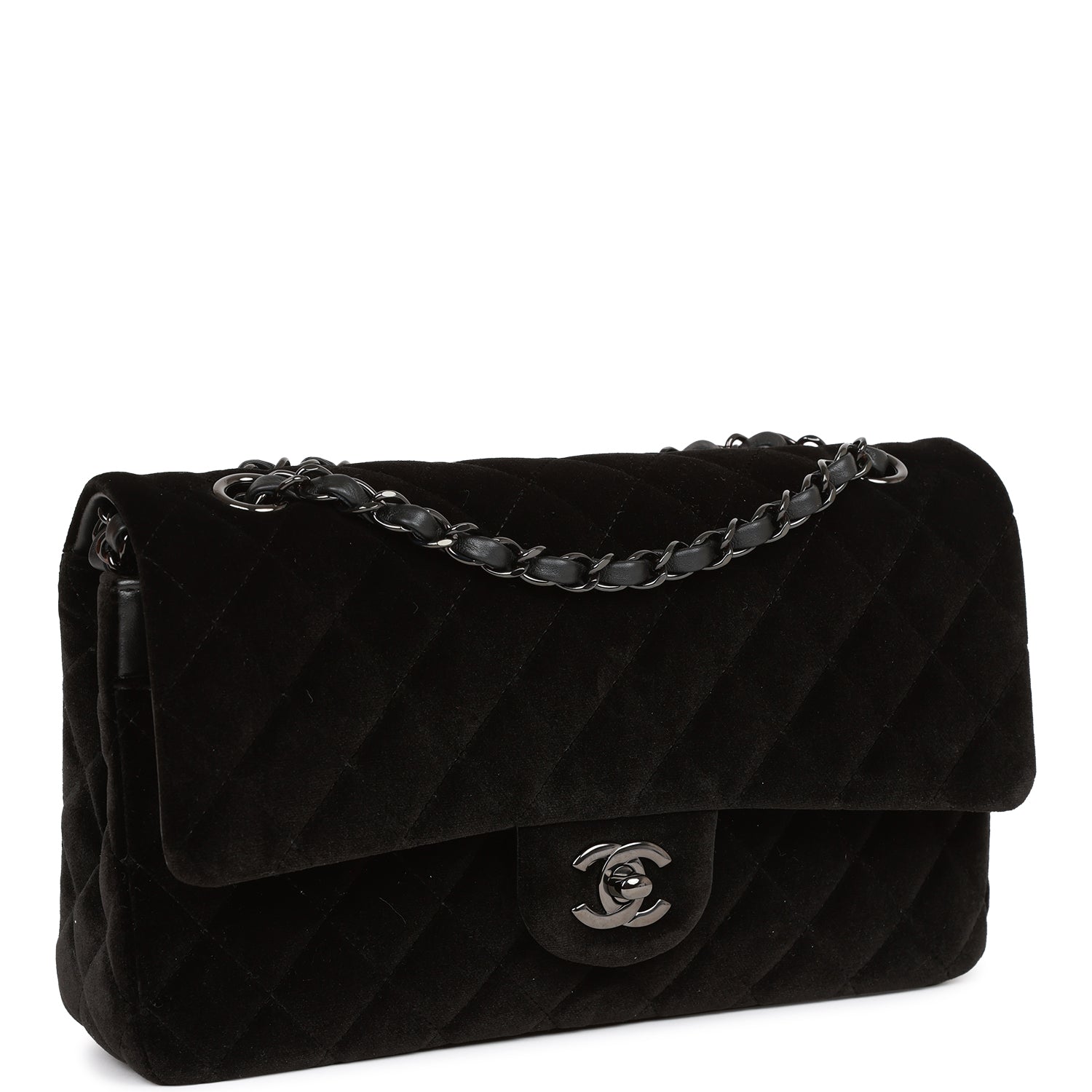 Pre-owned Chanel Medium Classic Double Flap Bag Black Velvet Ruthenium Hardware
