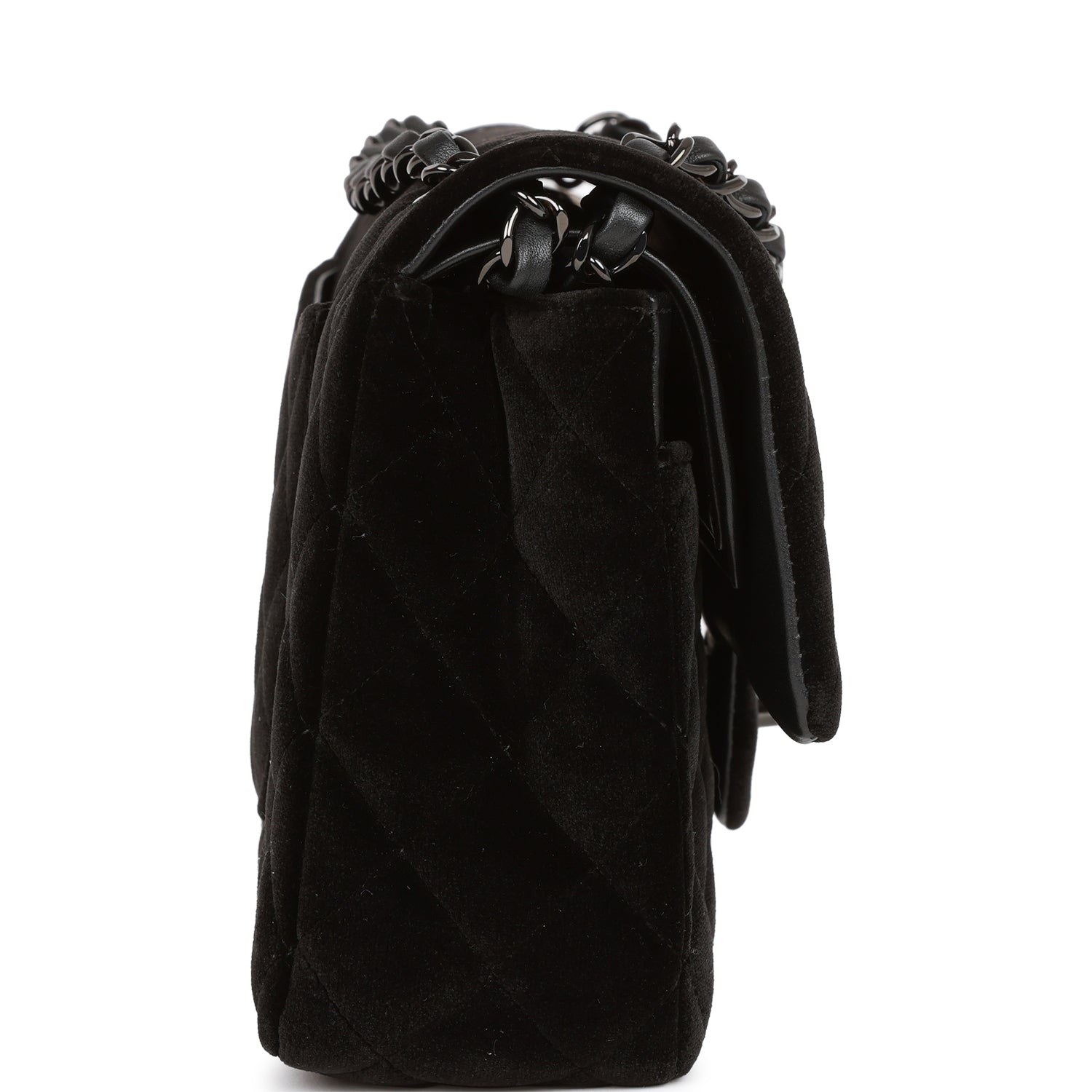 Pre-owned Chanel Medium Classic Double Flap Bag Black Velvet Ruthenium Hardware