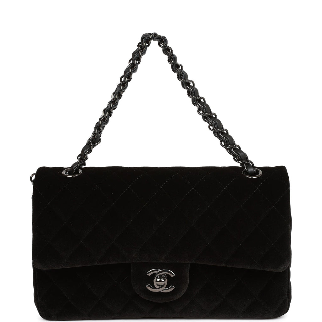 Pre-owned Chanel Medium Classic Double Flap Bag Black Velvet Ruthenium Hardware