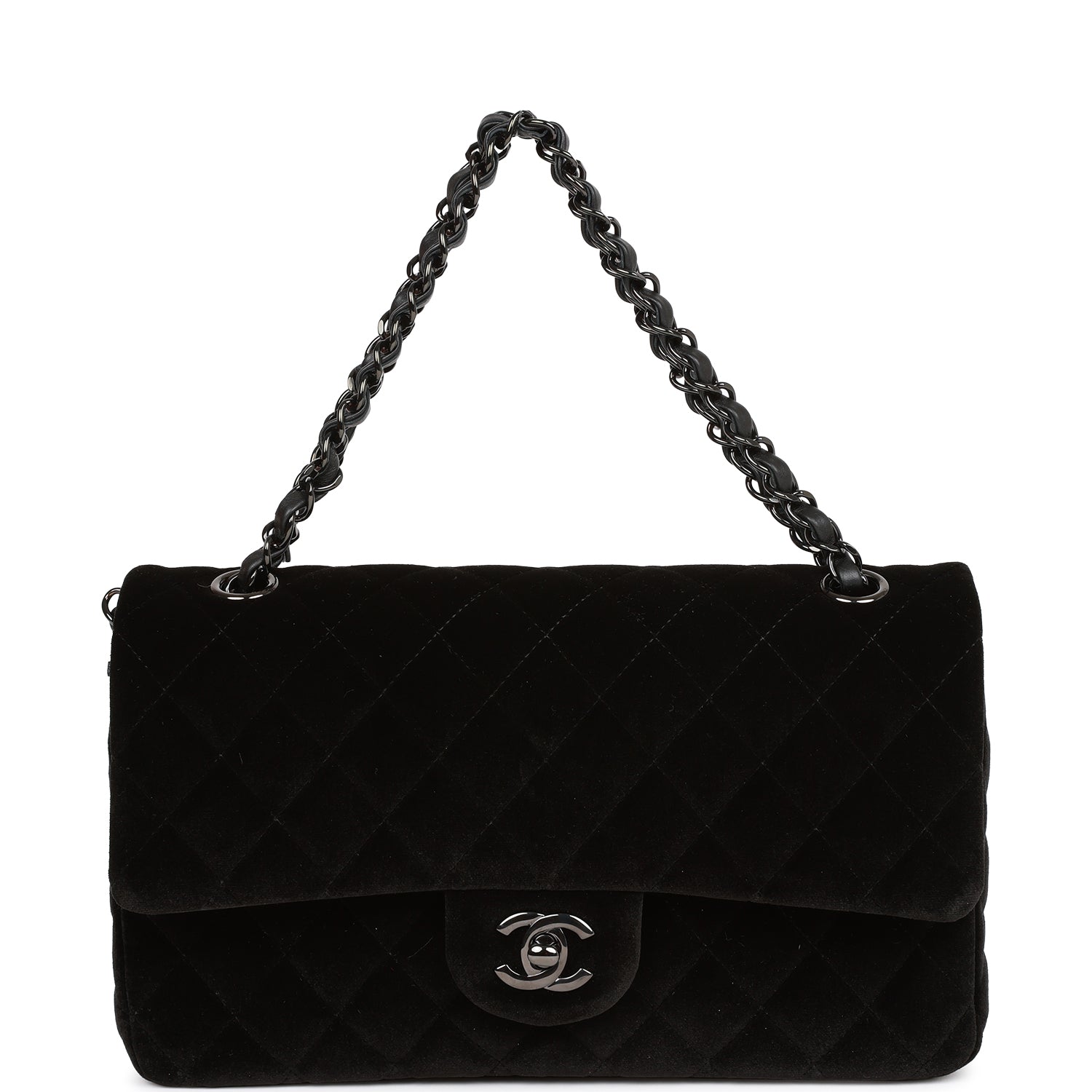 Pre-owned Chanel Medium Classic Double Flap Bag Black Velvet Ruthenium Hardware