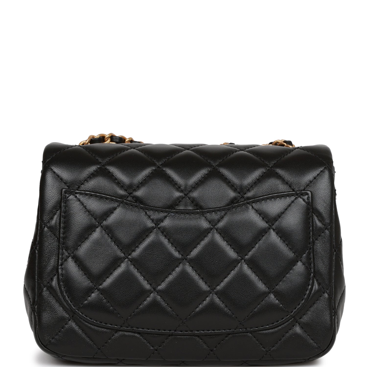 Chanel Pearl Crush Mini Square Flap Bag Black Lambskin Antique Gold Hardware