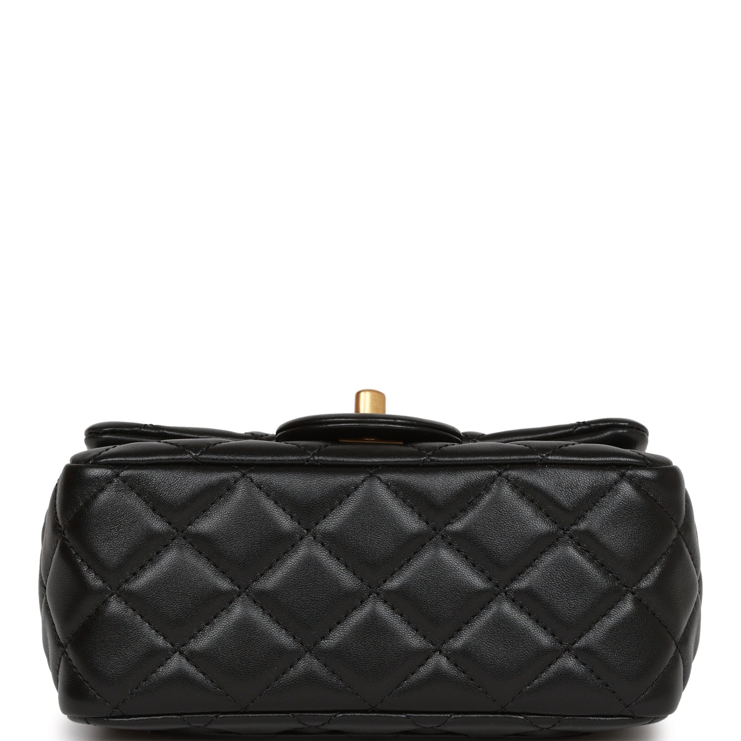 Chanel Pearl Crush Mini Square Flap Bag Black Lambskin Antique Gold Hardware