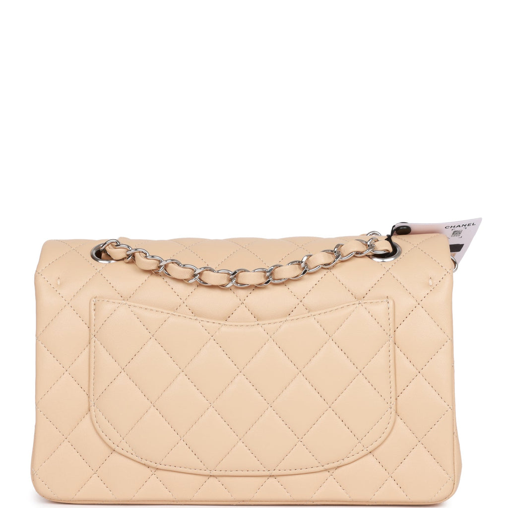 Chanel Small Classic Double Flap Beige Lambskin Silver Hardware