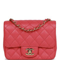 Pre-owned Chanel Mini Square Flap Bag Pink Caviar Gold Hardware
