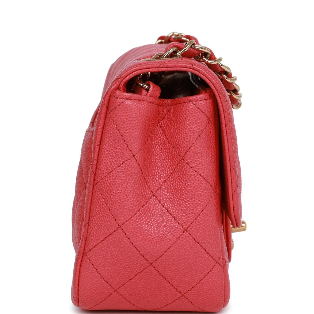 Pre-owned Chanel Mini Square Flap Bag Pink Caviar Gold Hardware