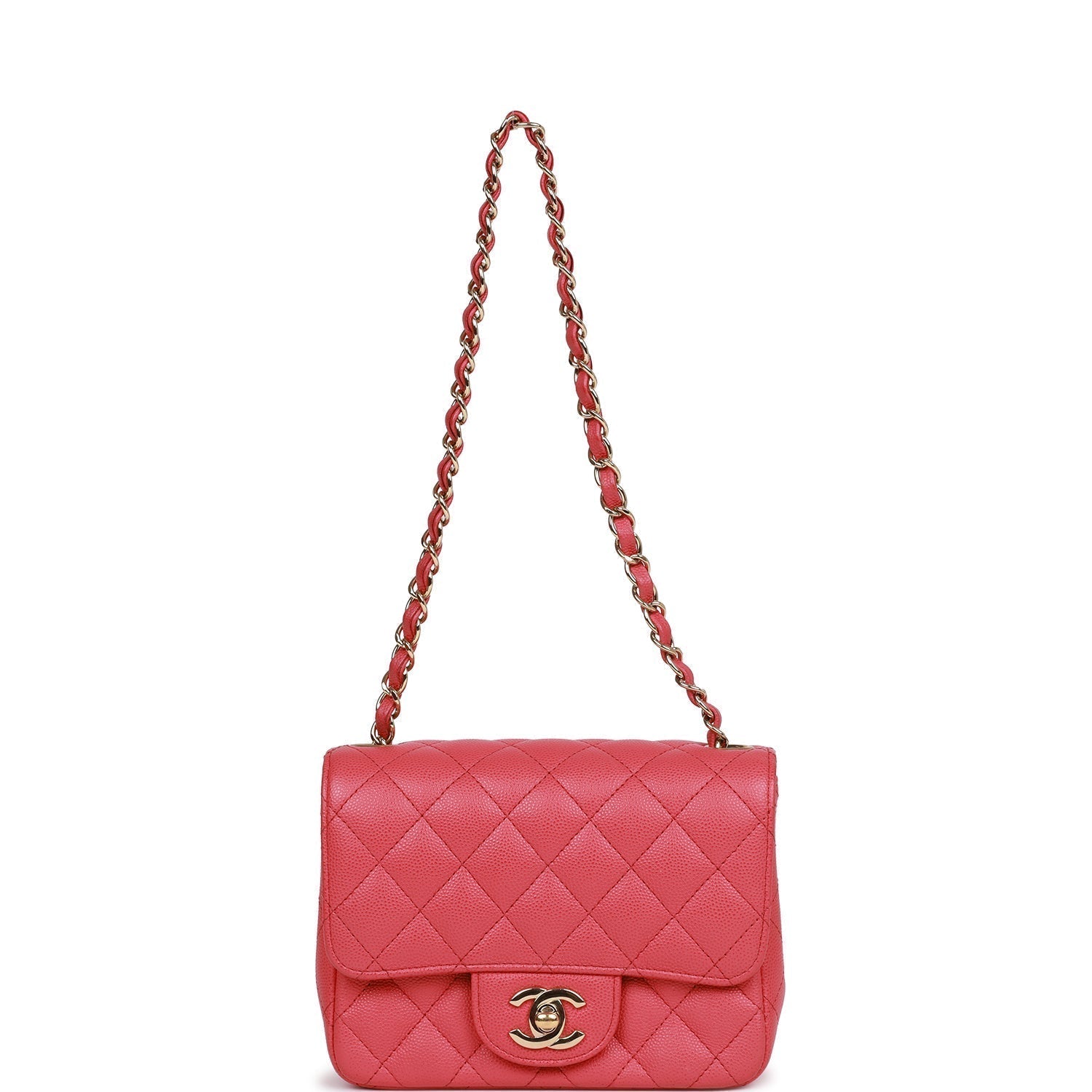 Pre-owned Chanel Mini Square Flap Bag Pink Caviar Gold Hardware