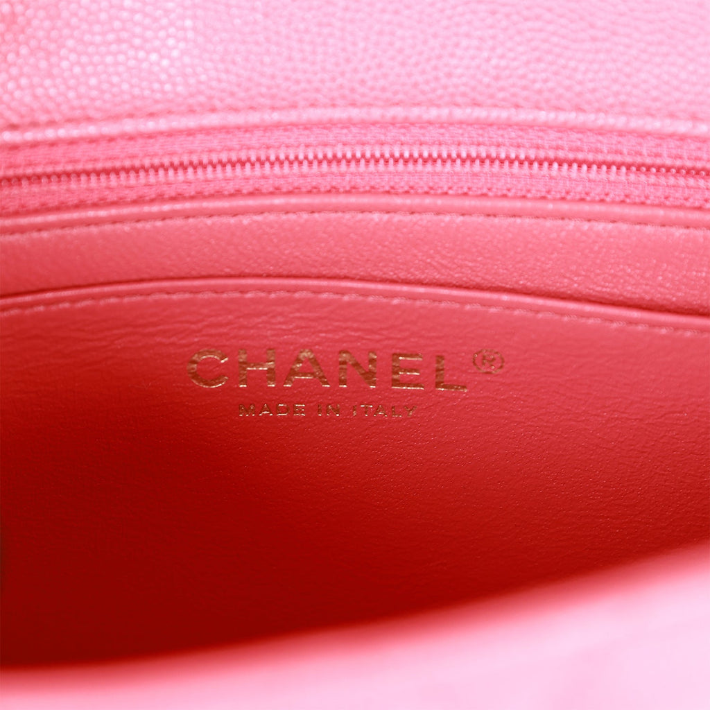 Pre-owned Chanel Mini Square Flap Bag Pink Caviar Gold Hardware