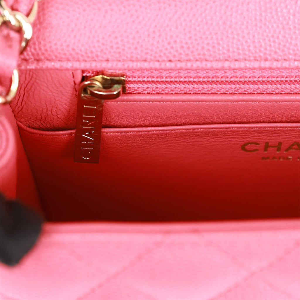 Pre-owned Chanel Mini Square Flap Bag Pink Caviar Gold Hardware