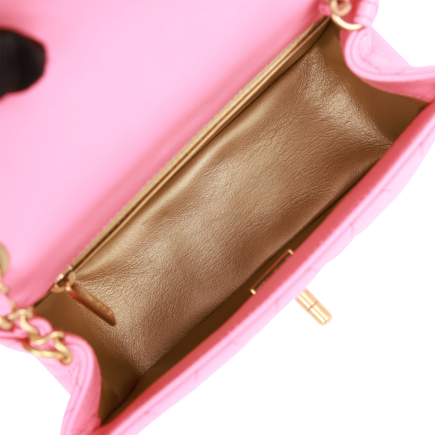 Chanel Pearl Crush Mini Square Flap Bag Pink Lambskin Antique Gold Hardware