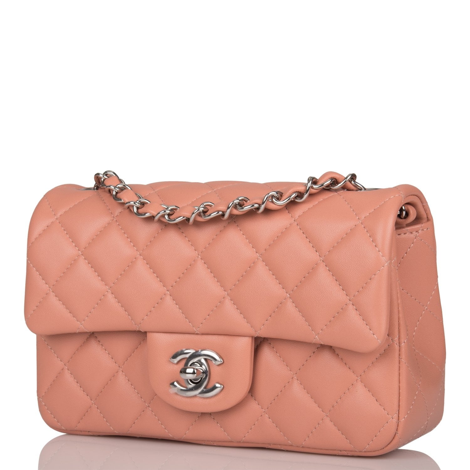 Chanel Mini Rectangular Flap Bag Rose Lambskin Silver Hardware