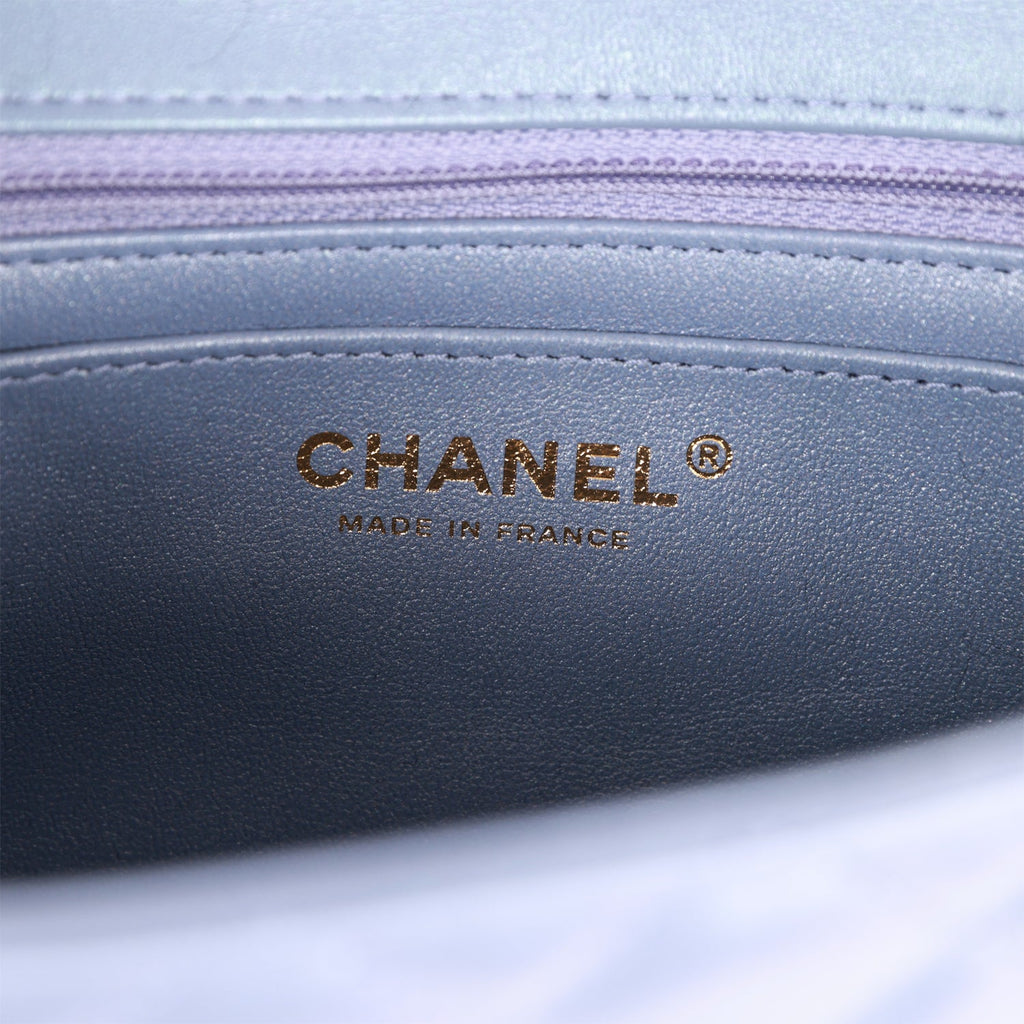 Chanel Mini Rectangular Flap Bag Light Purple Iridescent Quilted Lambskin Light Gold Hardware