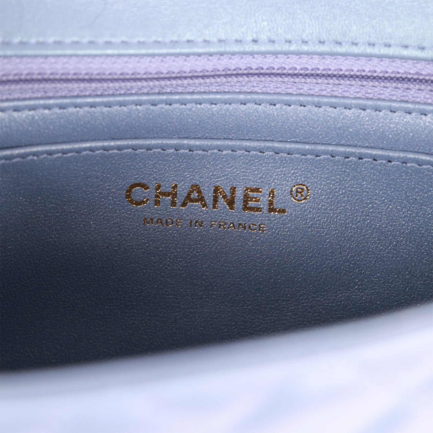 Chanel Mini Rectangular Flap Bag Light Purple Iridescent Quilted Lambskin Light Gold Hardware