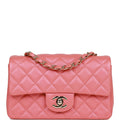 Chanel Mini Rectangular Flap Bag Pink Iridescent Lambskin Light Gold Hardware