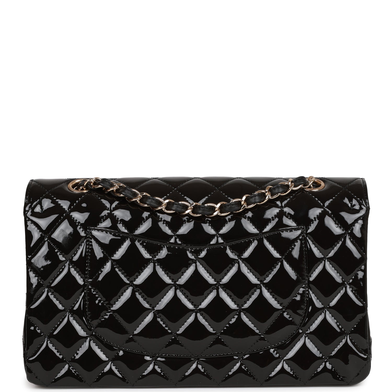 Chanel Medium Classic Double Flap Bag Black Patent Light Gold Hardware