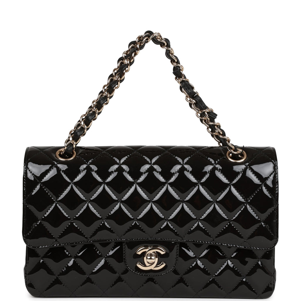 Chanel Medium Classic Double Flap Bag Black Patent Light Gold Hardware