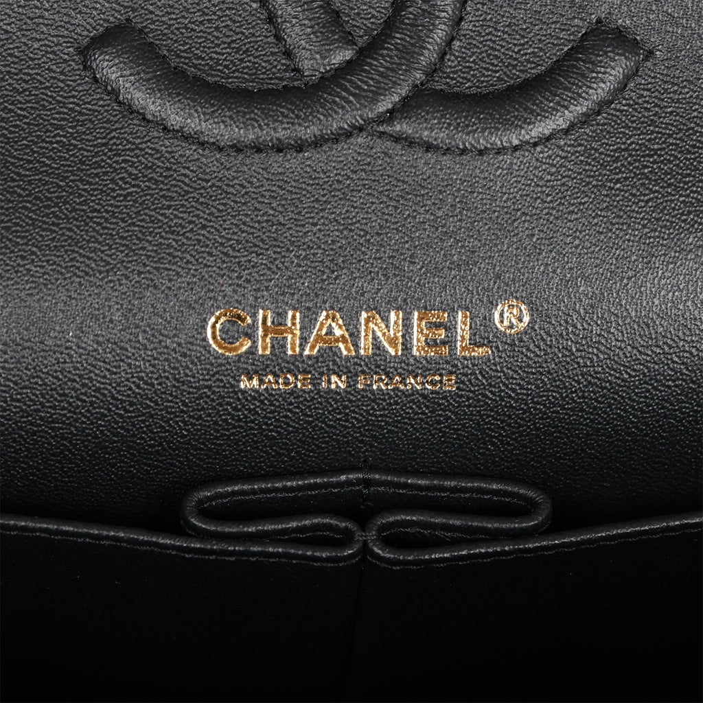 Chanel Medium Classic Double Flap Bag Black Patent Light Gold Hardware