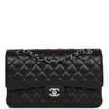 Chanel Medium Classic Double Flap Bag Black Quilted Caviar Silver Hardware