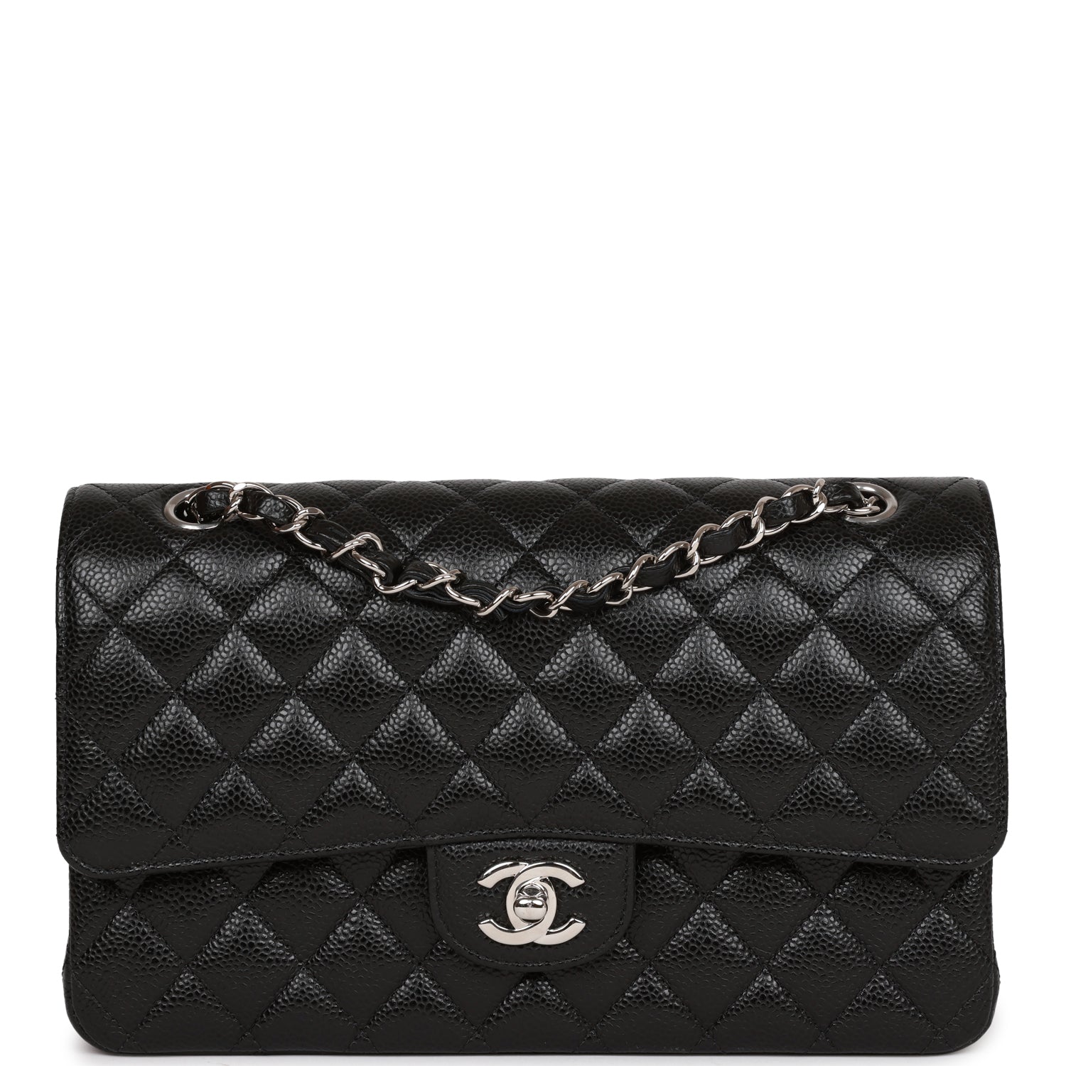 Chanel Medium Classic Double Flap Bag Black Quilted Caviar Silver Hardware