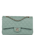Chanel Medium Classic Double Flap Bag Green Caviar Light Gold Hardware