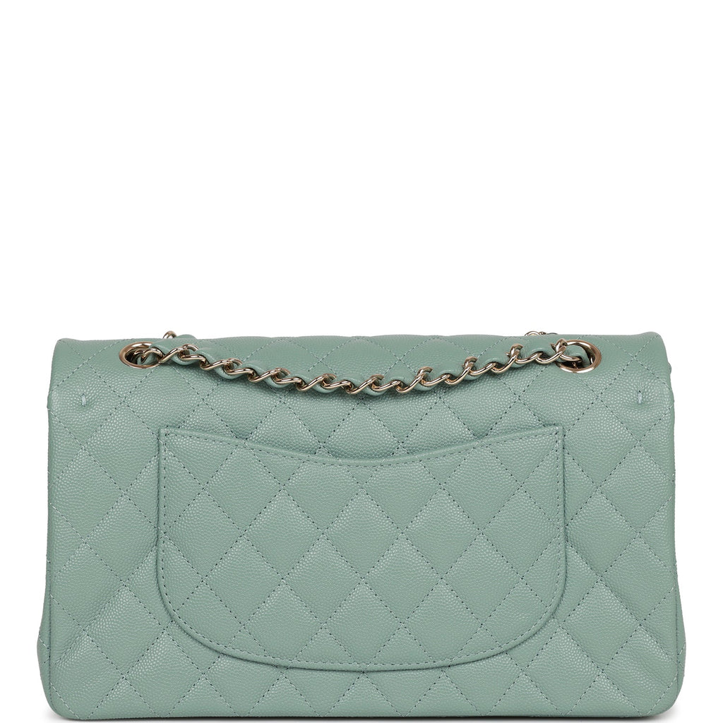 Chanel Medium Classic Double Flap Bag Green Caviar Light Gold Hardware