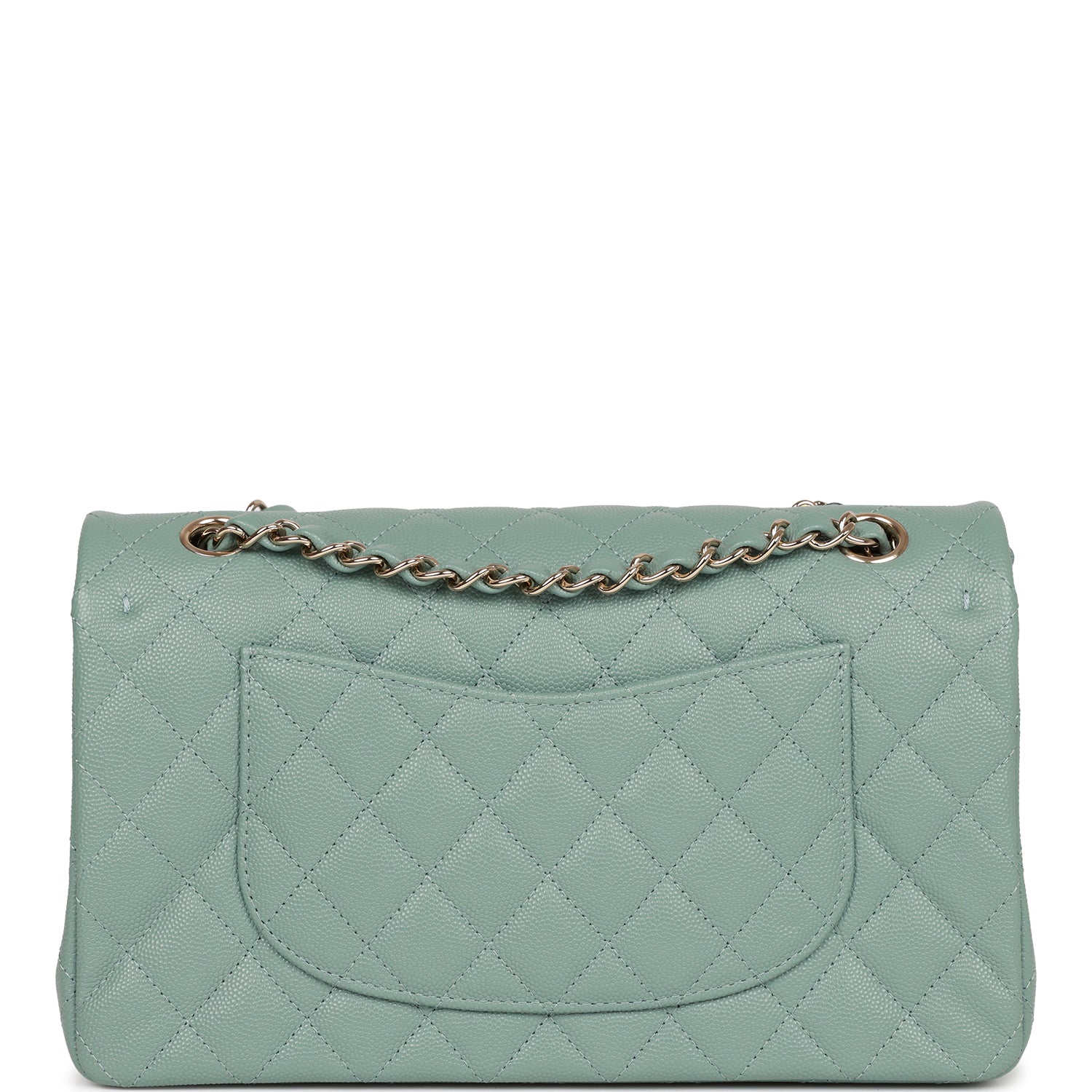 Chanel Medium Classic Double Flap Bag Green Caviar Light Gold Hardware