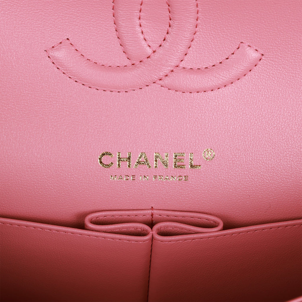 Chanel Medium Classic Double Flap Bag Dark Pink Caviar Light Gold Hardware