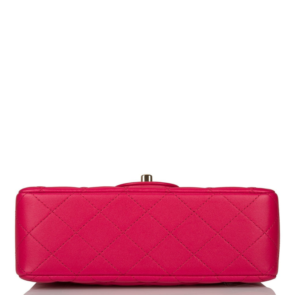Chanel Mini Rectangular Flap with Top Handle Dark Pink Lambskin Light Gold Hardware