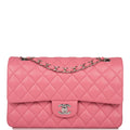 Chanel Medium Classic Double Flap Bag Rose Quilted Lambskin Silver Hardware